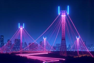 Abstract representation of 5G network towers and signals.